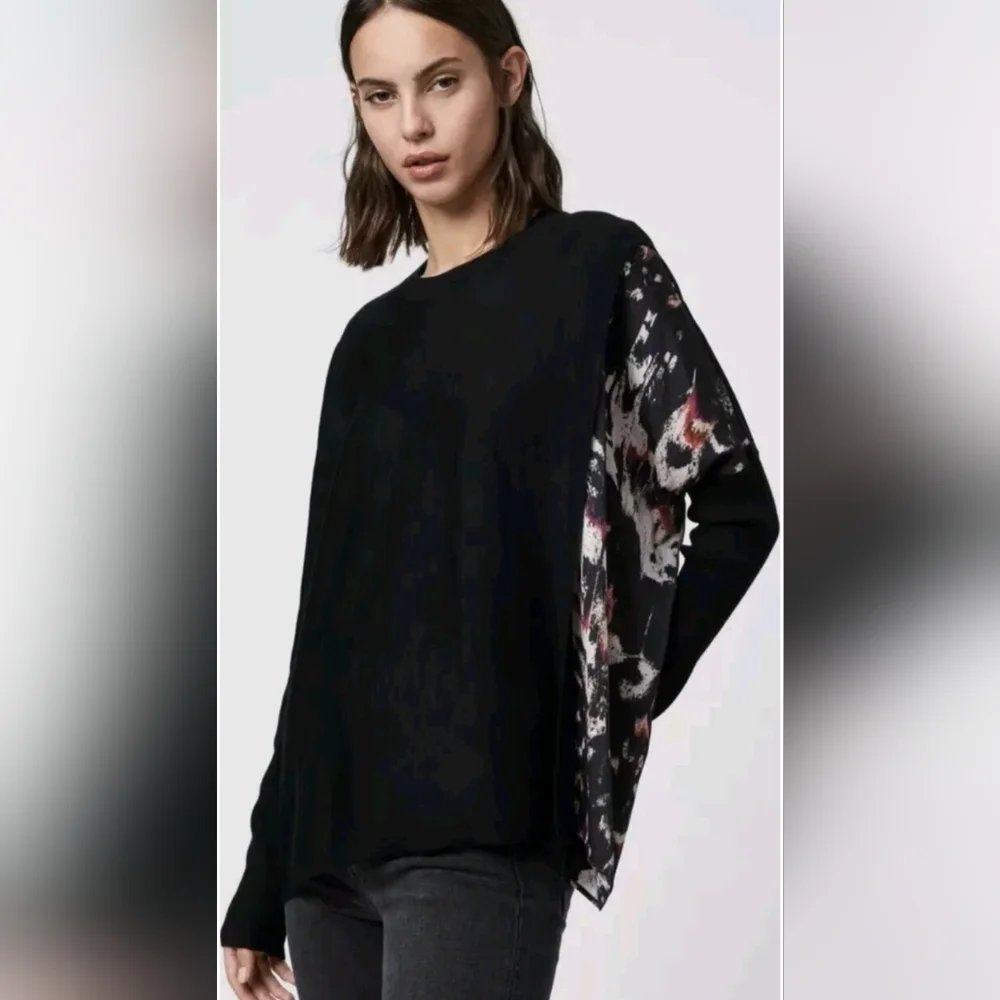 Allsaints Sweater Black Merino Wool Knit Koko Wing Butterfly Oversized Relax XS - Picture 2 of 9